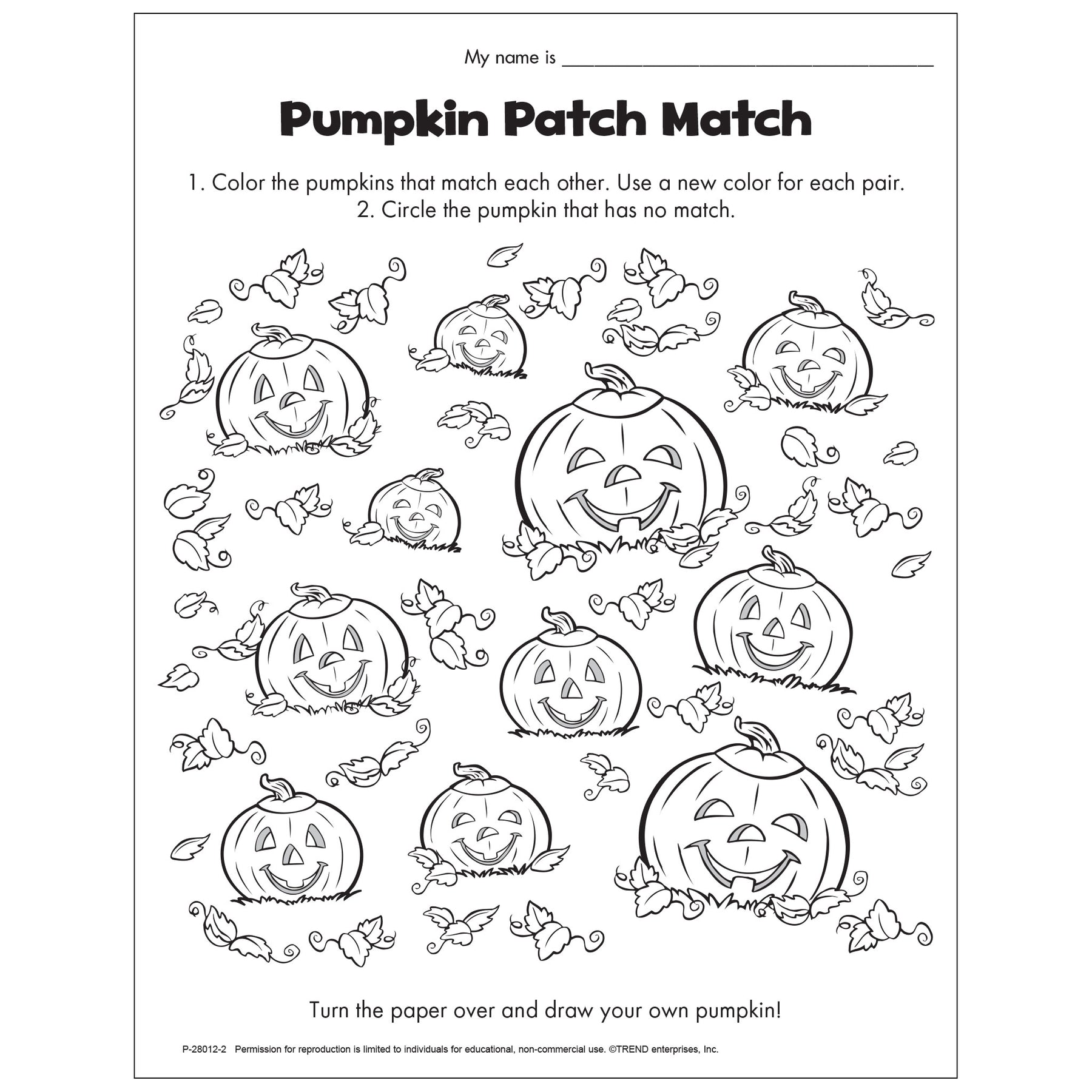 Free printable pumpkin patch match halloween coloring activity â trend enterprises inc