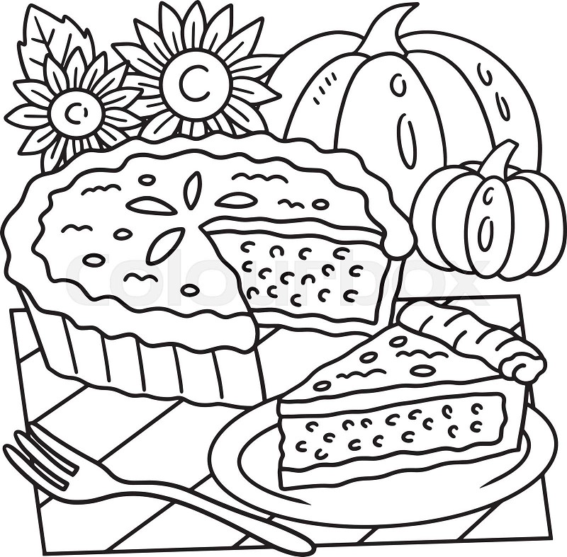 Thanksgiving pumpkin pie coloring page for kids stock vector