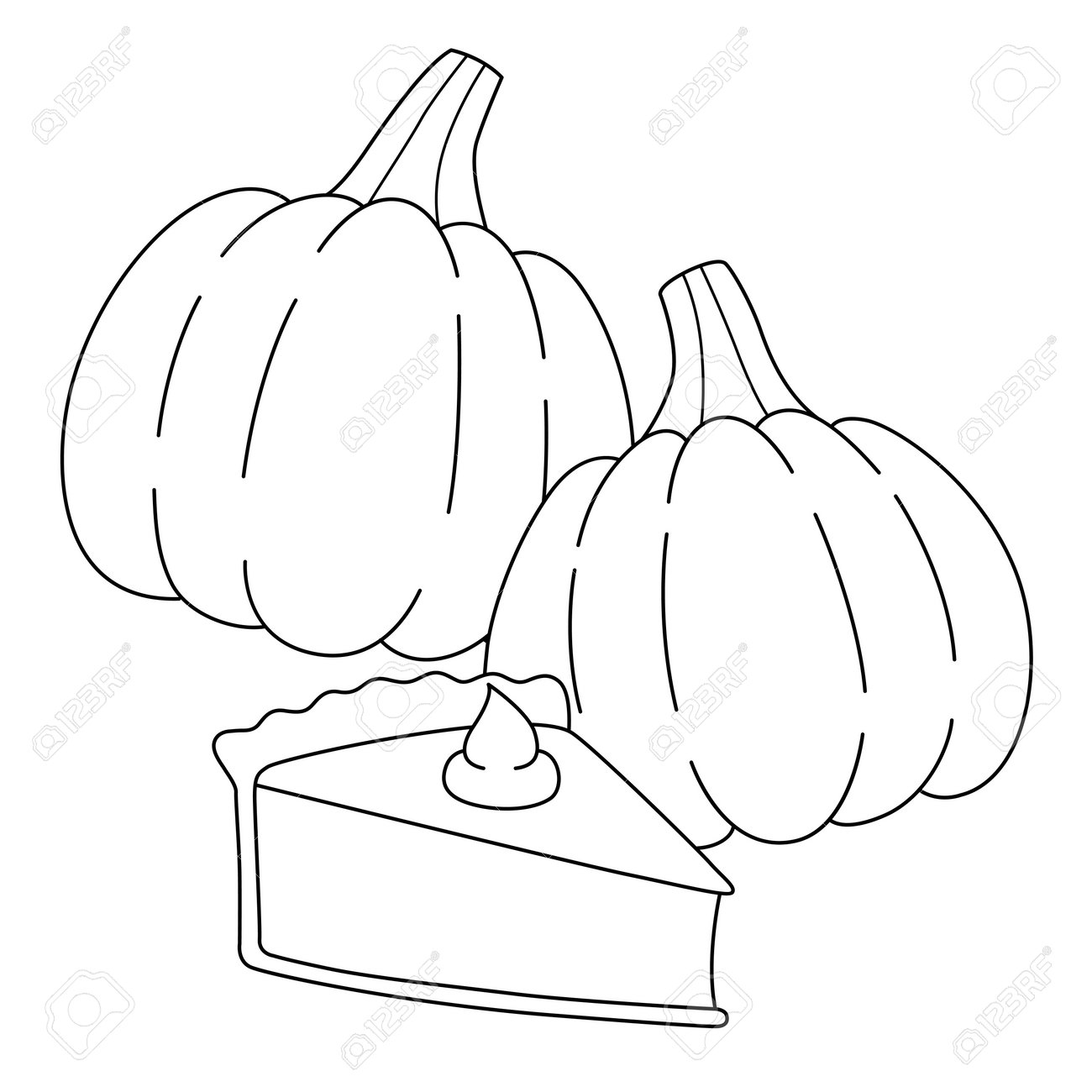 Thanksgiving pie and pumpkins coloring page royalty free svg cliparts vectors and stock illustration image