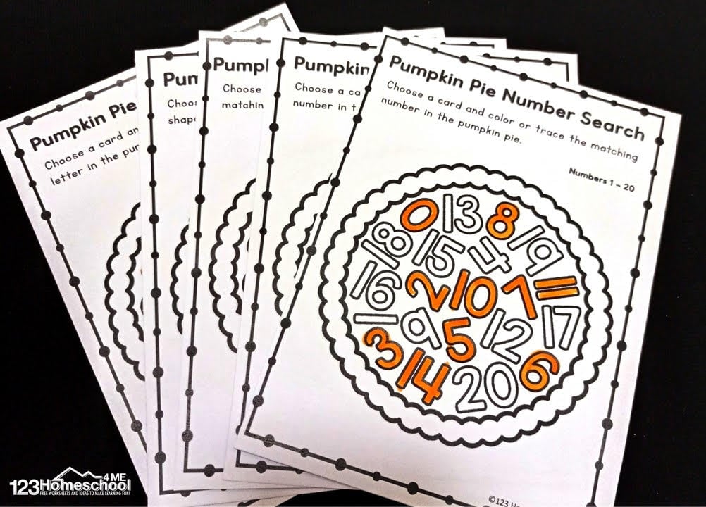 Thanksgiving pumpkin pie worksheets