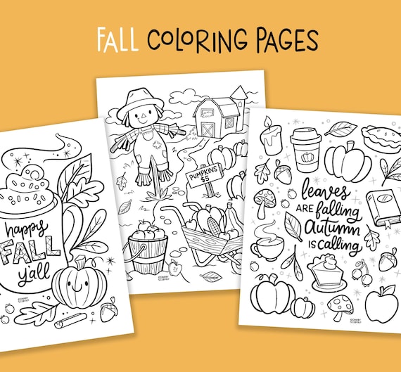 Fall printable coloring pages autumn coloring book for kids fall leaf pumpkin pumpkin patch scarecrow psl lattes pie pdf