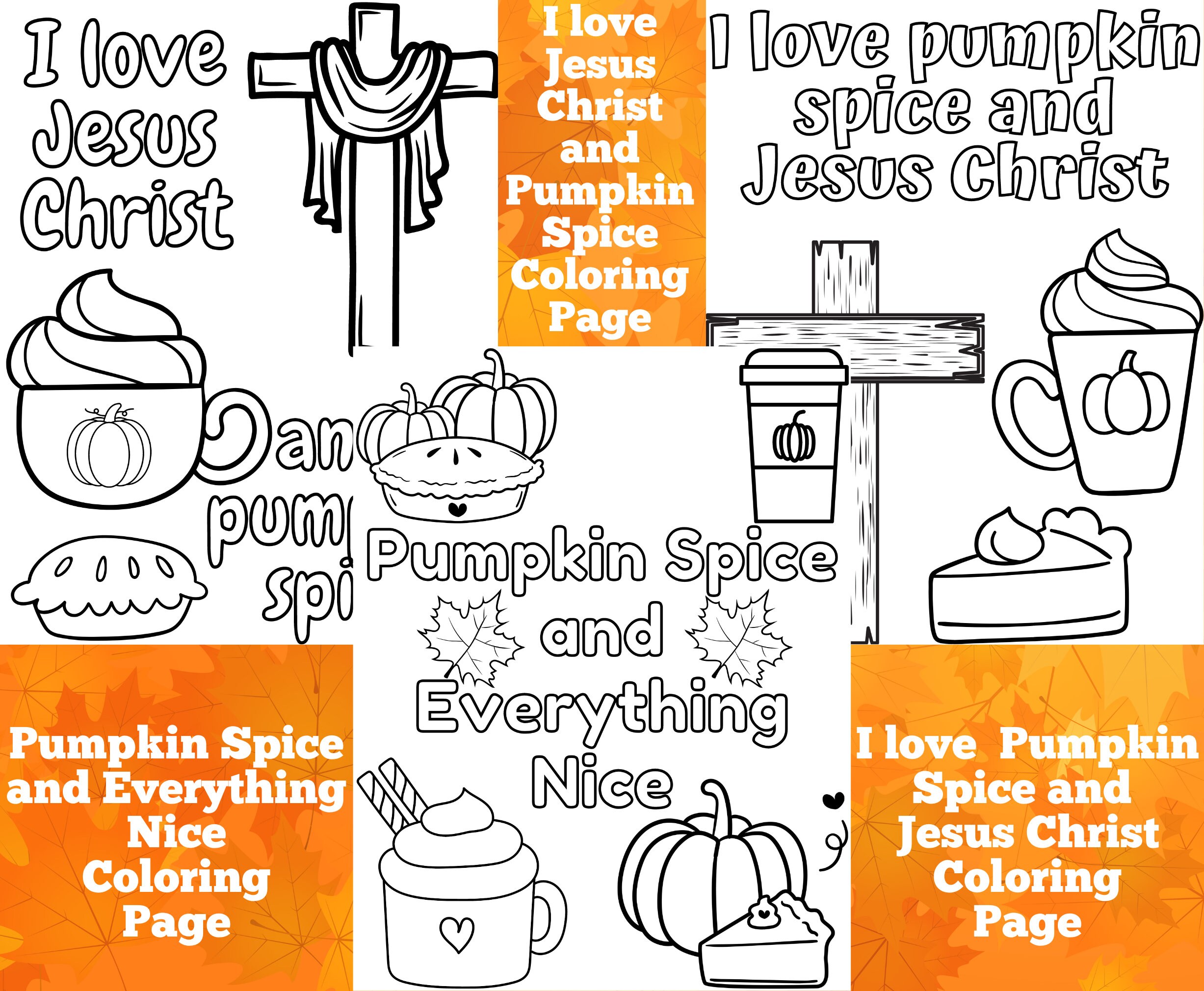 I love jesus christ and pumpkin spice coloring page pumpkin spice and everything nice coloring page fall coloring page for adults and kids instant download