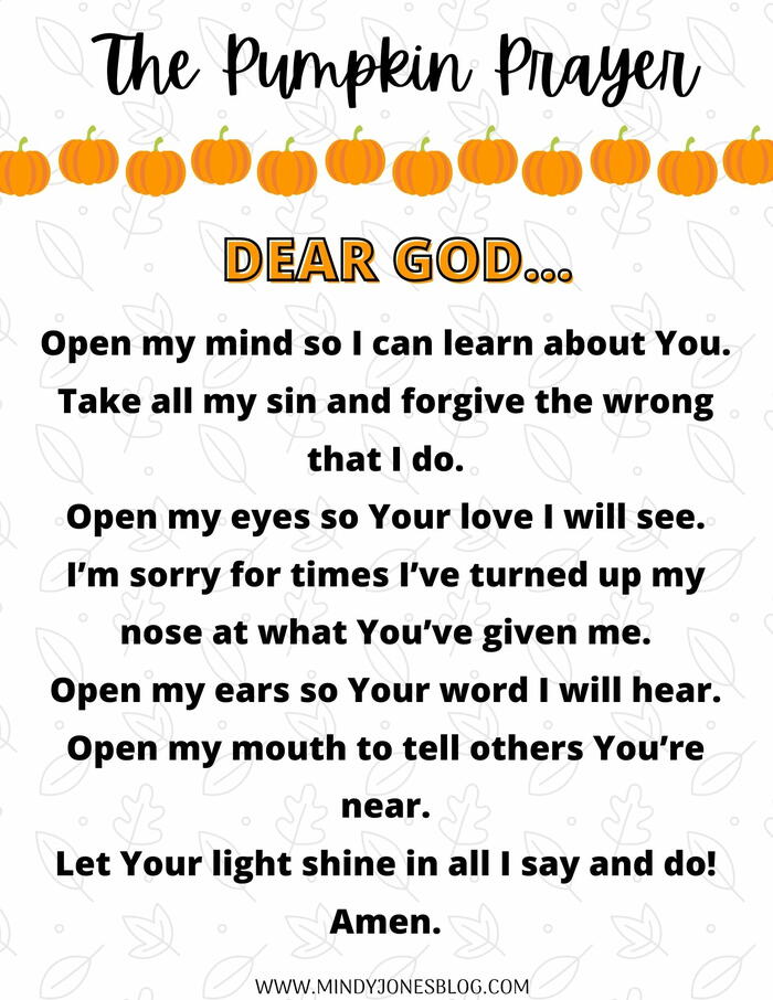 Free printable pumpkin prayer for kids