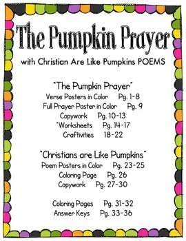 The pumpkin prayer activity pack by the treasured schoolhouse tpt