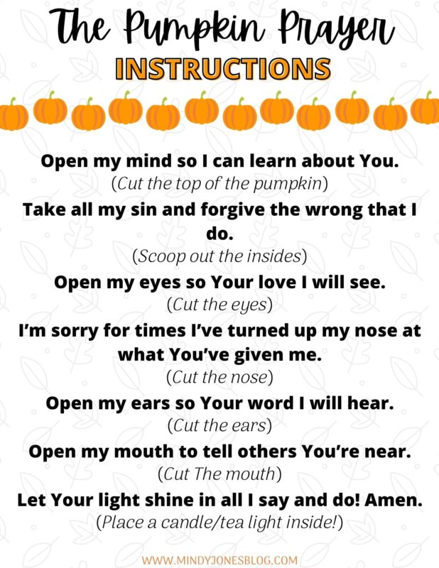 Pumpkin prayer for kids free printable activity mindy jones blog