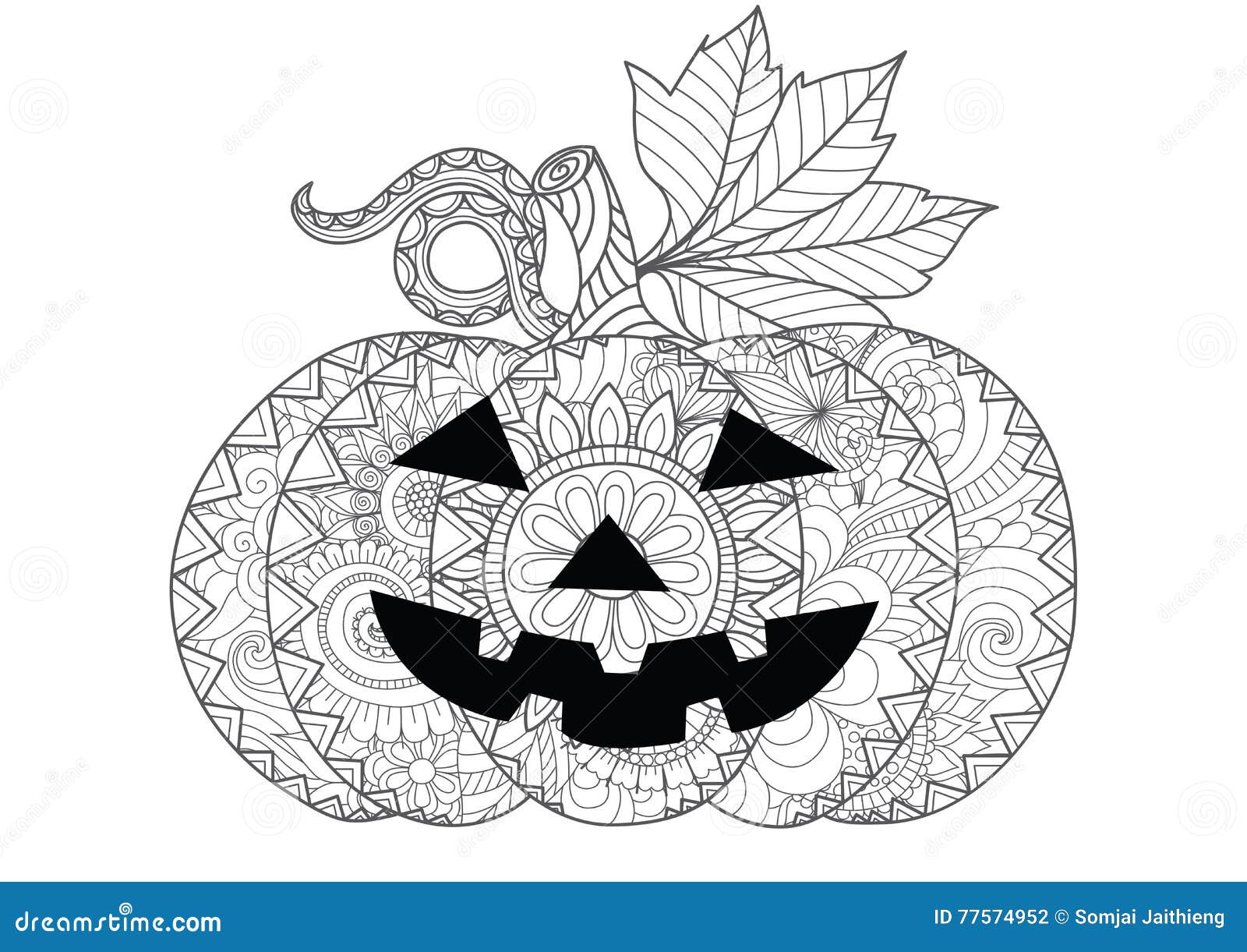 Doodle design of halloween pumpkin for halloween card invitations and adult coloring book pages for anti stress stock vector