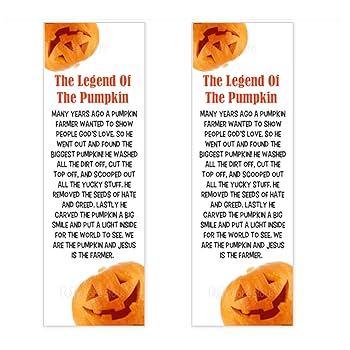 The legend of the pumpkin prayer bookmark christian halloween pumpkin bible tracks alternative halloween hand out for kids easy to read set of bookmark prayer cards orange white and red