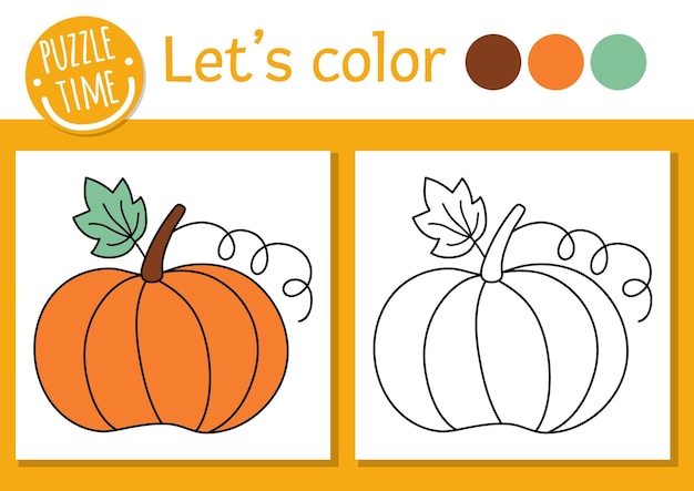 Premium vector garden coloring page for children with pumpkin vector autumn outline illustration with cute vegetable color book for kids with colored example drawing skills printable worksheetxa