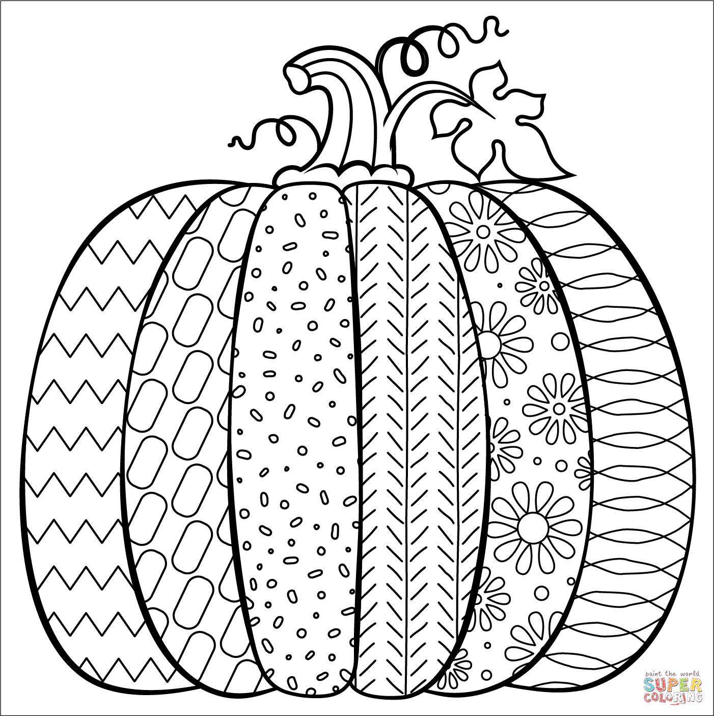 Pumpkin with pattern coloring page free printable coloring pages