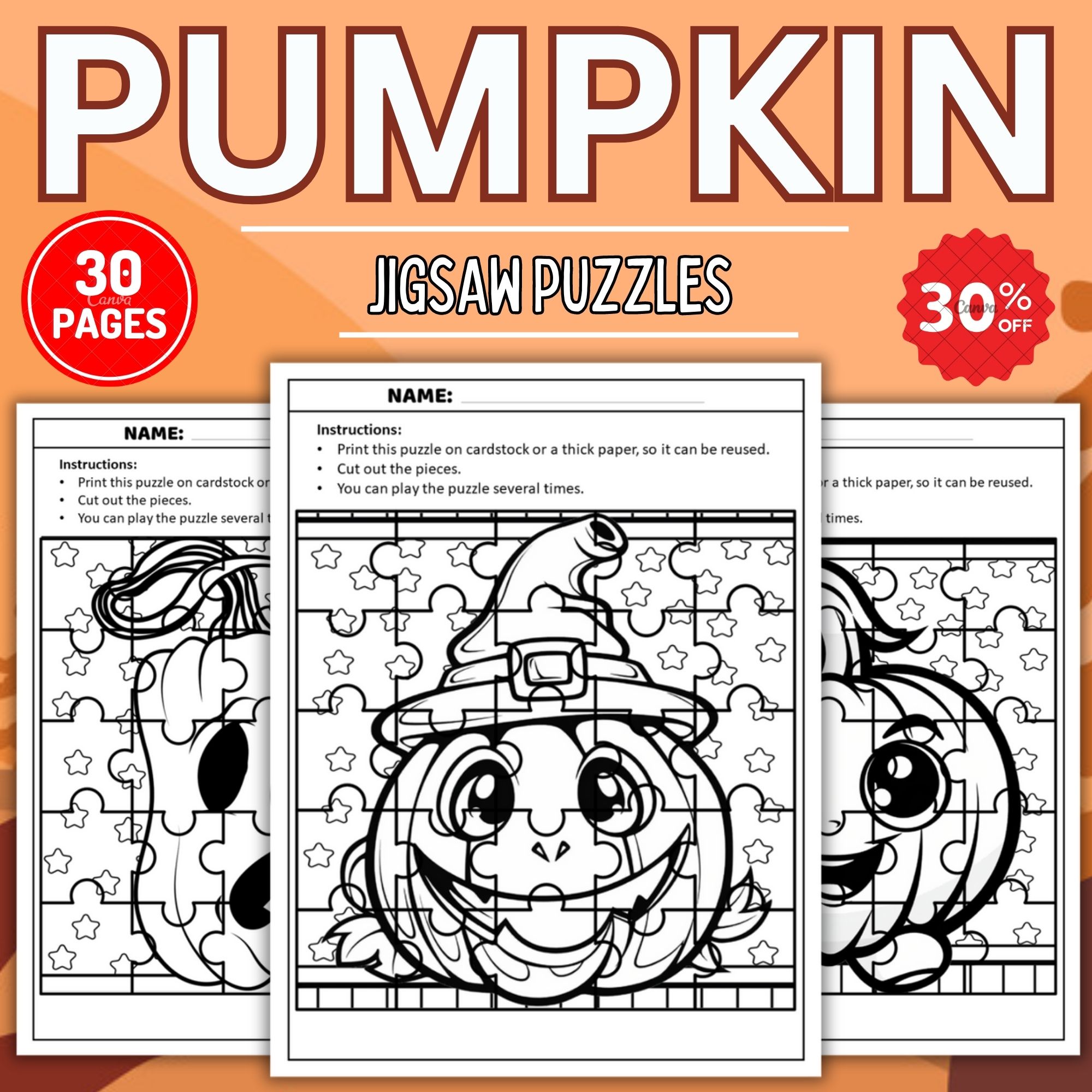 Autumn pumpkin jigsaw puzzles coloring pages sheets