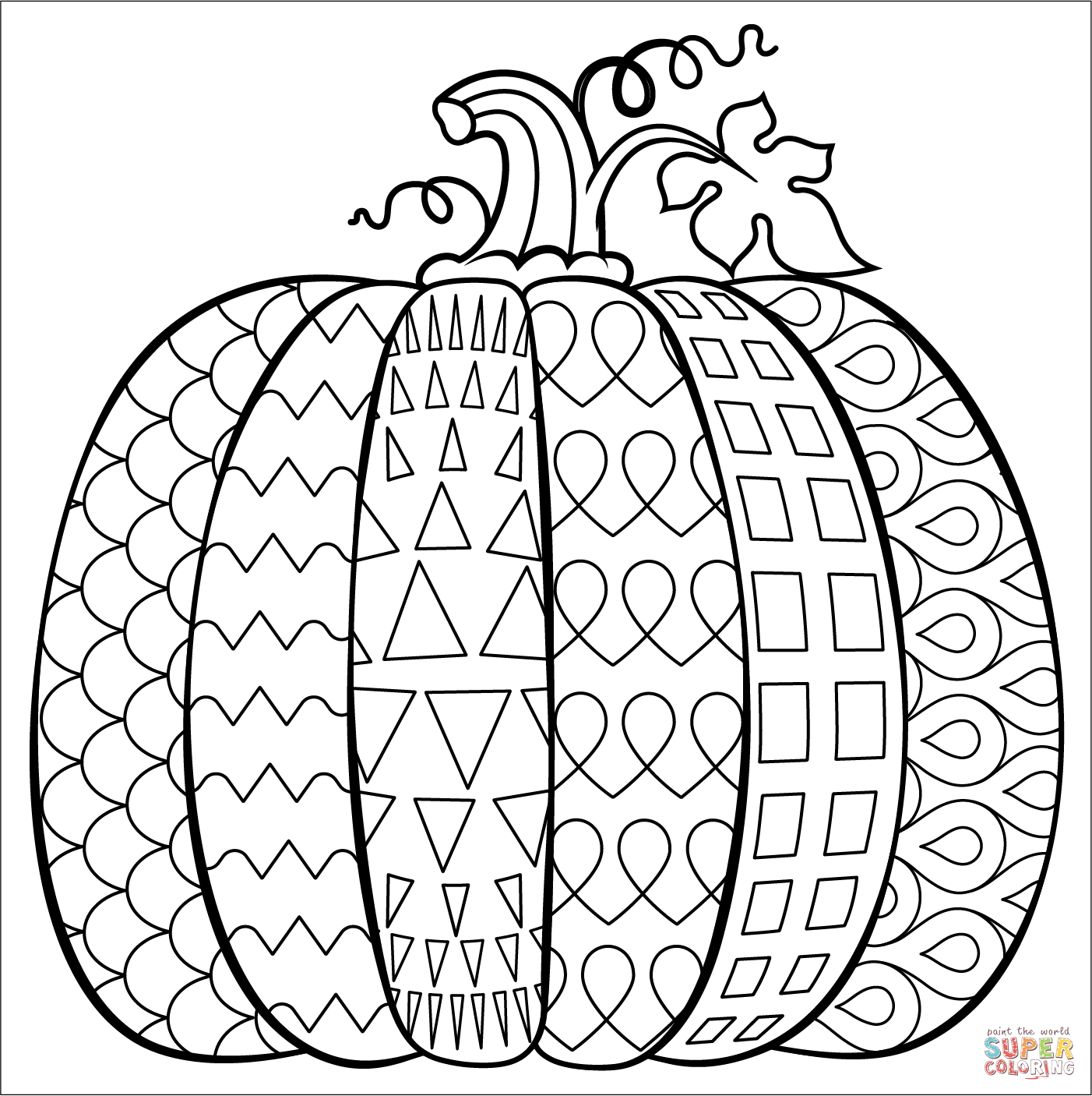 Pumpkin with pattern coloring page free printable coloring pages