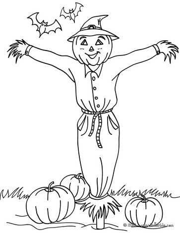 Scarecrow in pumpkin patch coloring pages