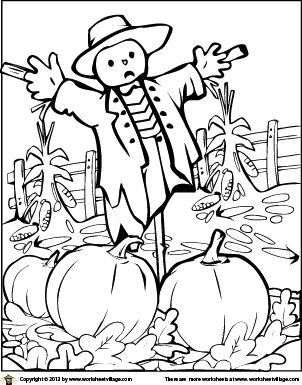 Scarecrow in the pumpkin patch coloring page â worksheet village halloween coloring pages coloring pages pumpkin coloring pages