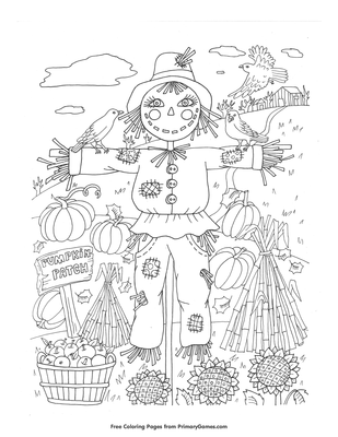 Pumpkin patch scarecrow coloring page â free printable pdf from