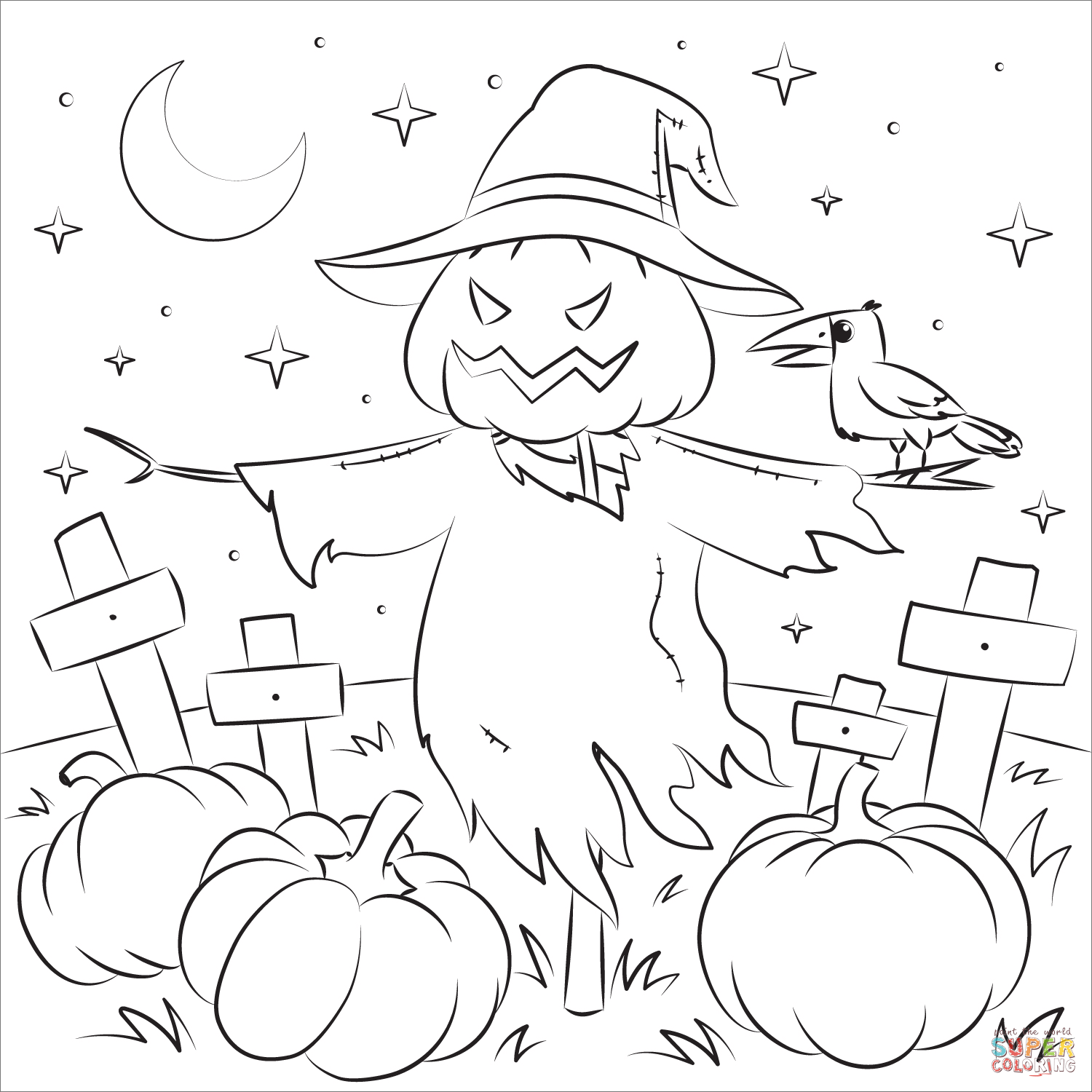 Scarecrow coloring page free printable coloring pages