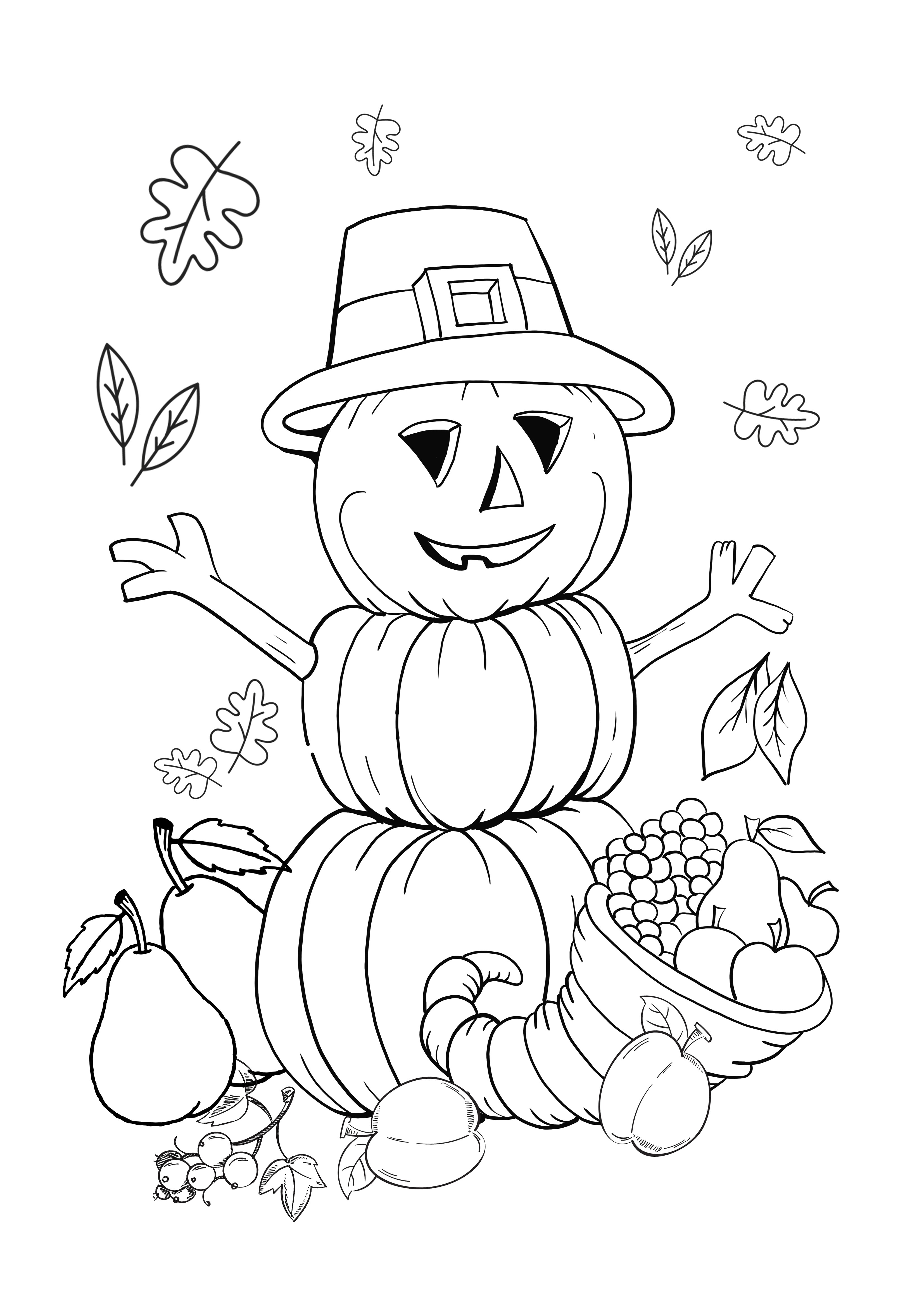 Funny pumpkin scarecrow printing for free and coloring page