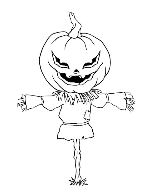 Premium vector pumpkin scarecrow halloween coloring page