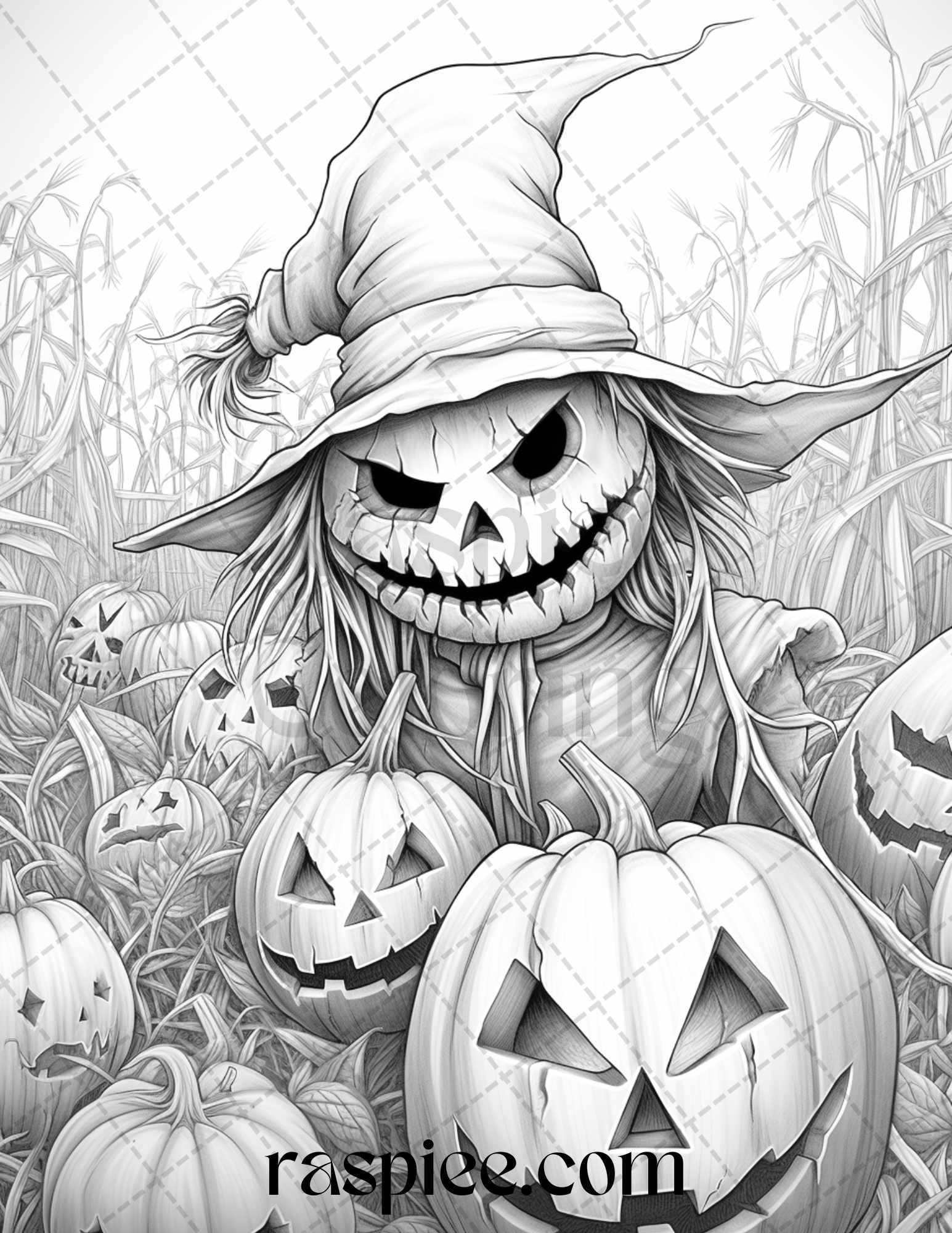 Halloween scarecrows grayscale coloring pages printable for adults â coloring