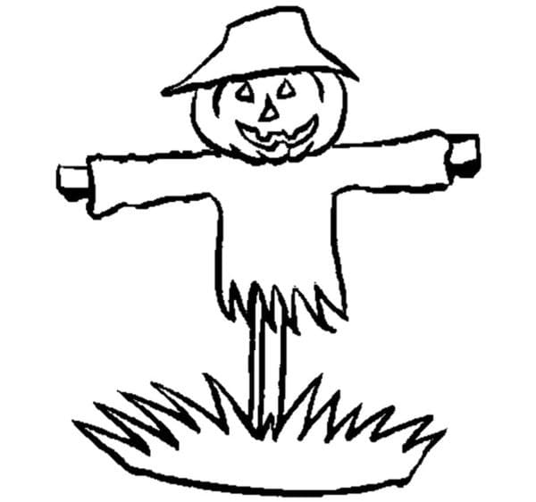 Scarecrow with pumpkin head coloring page