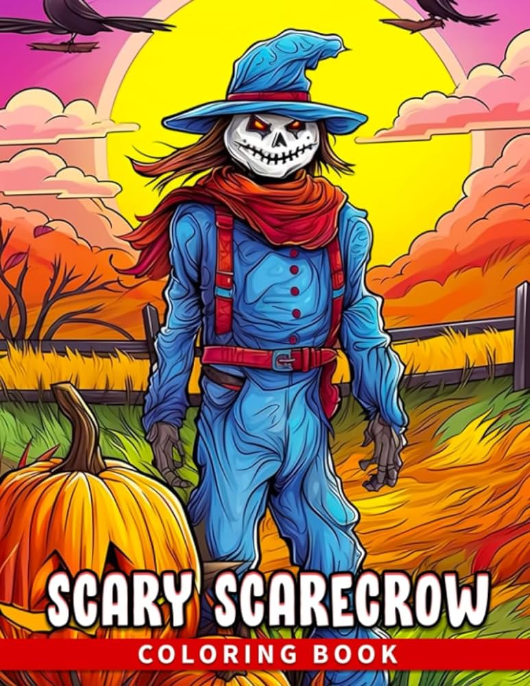 Scary scarecrow coloring book creepy character coloring pages with beautiful illustrations for kids teen to unleash the creativity energy ideal gift for cartoon lover santos abby books