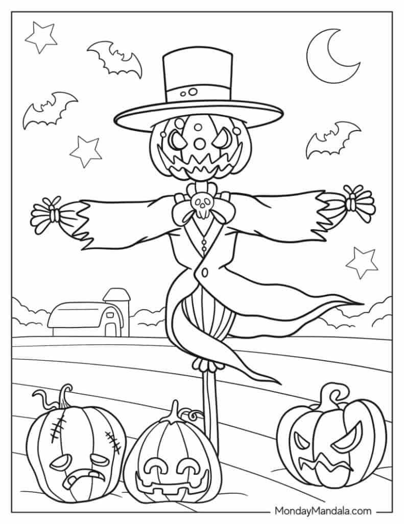 Scarecrow coloring pages free pdf printables