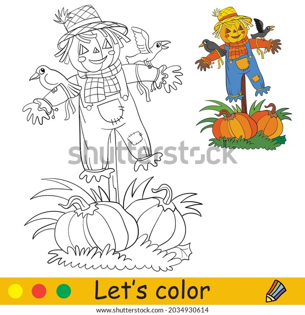 Funny scarecrow pumpkins crows halloween concept stock vector royalty free