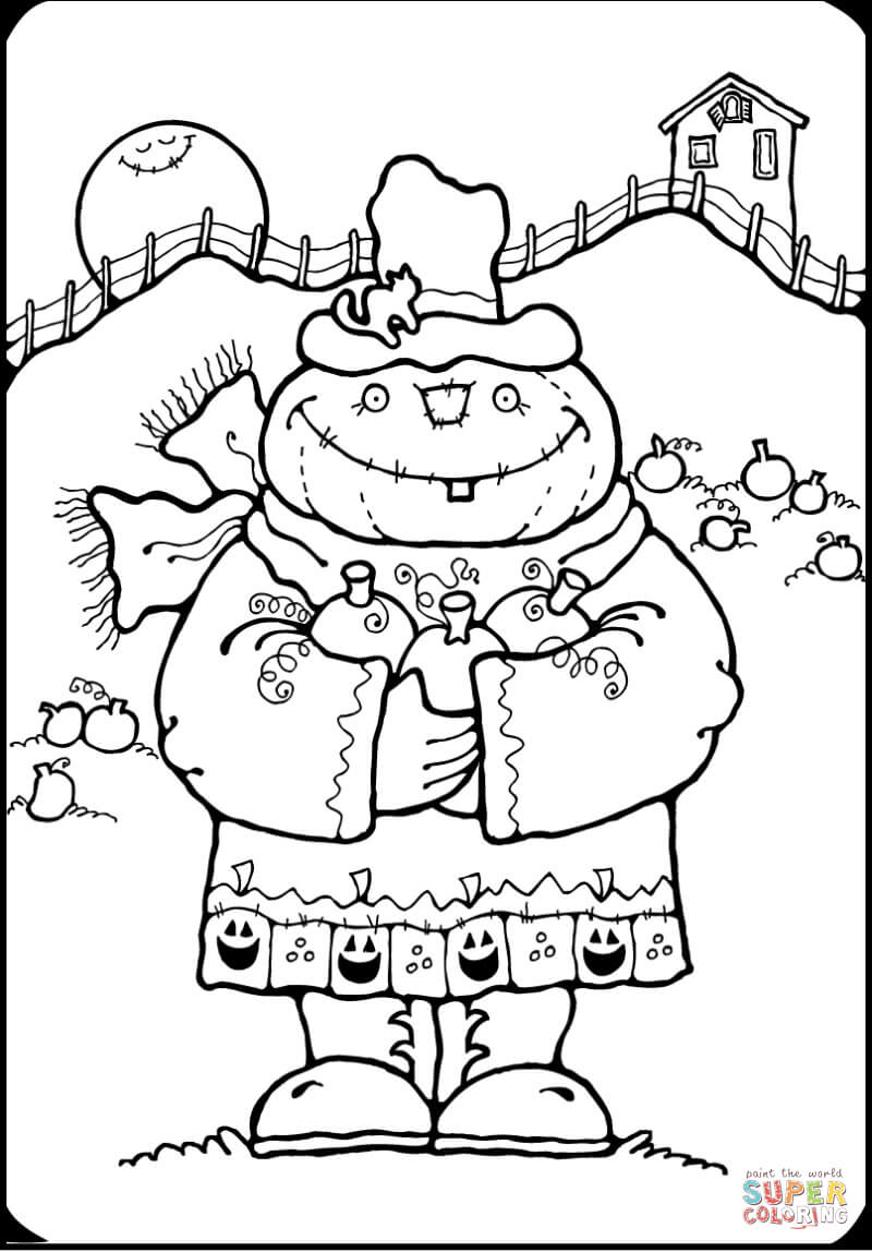 Pumpkin scarecrow coloring page free printable coloring pages