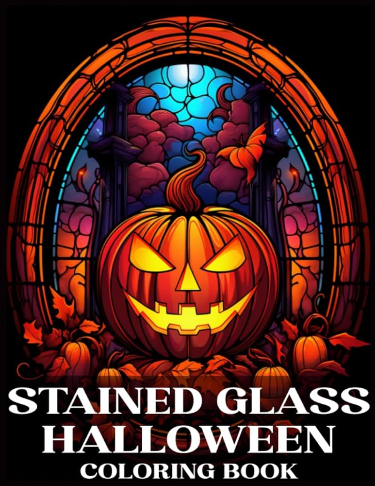 Halloween stained glass coloring book for adults relaxation halloween coloring book features sry illustrations as halloween witch halloween pumpkin ghost designed with stained glasses stained glass pattern books halloween party favors