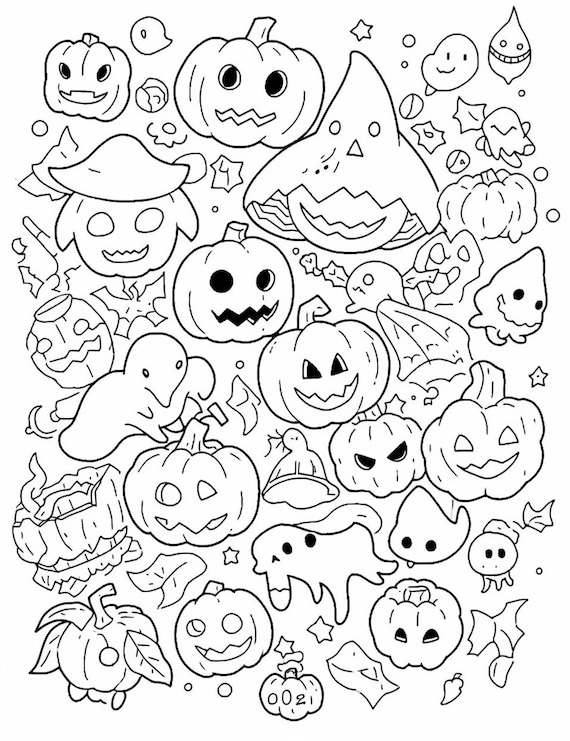 Happy halloween cute ghost pumpkin coloring page