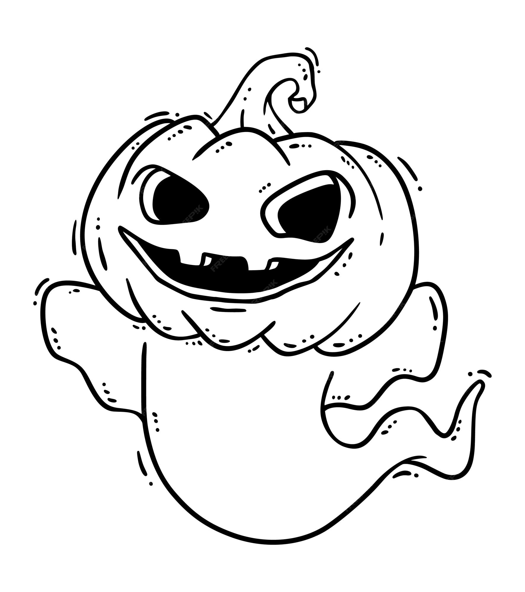 Premium vector pumpkin ghost coloring page