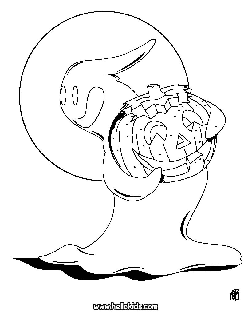 Ghost with a pumpkin coloring pages