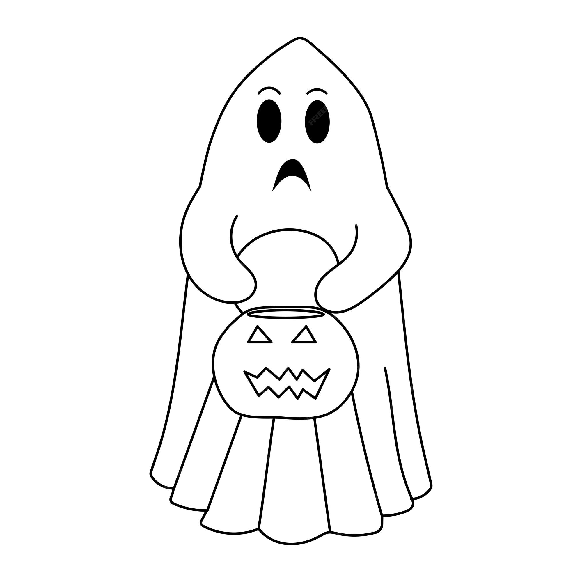 Premium vector coloring page of ghost with pumpkin lantern