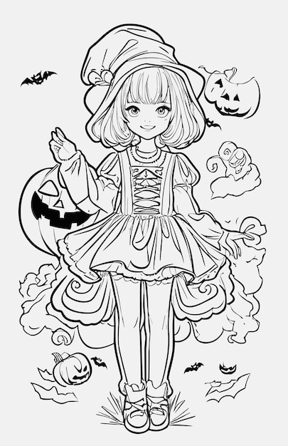 Premium vector halloween kids coloring pages outline art for kids coloring book