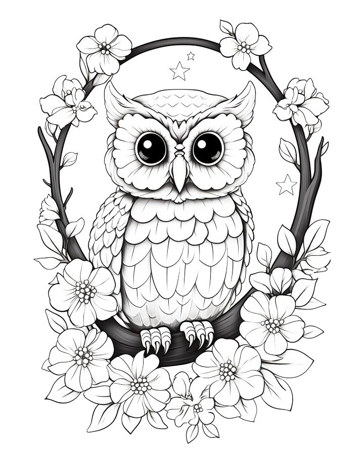 Owls coloring pages for kids and adults