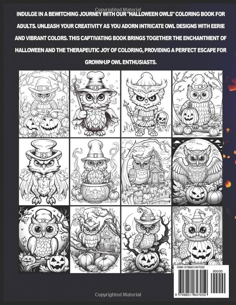 Halloween owls coloring book for adults with cute spooky owl coloring pages inside barman bindaban barman bindaban books