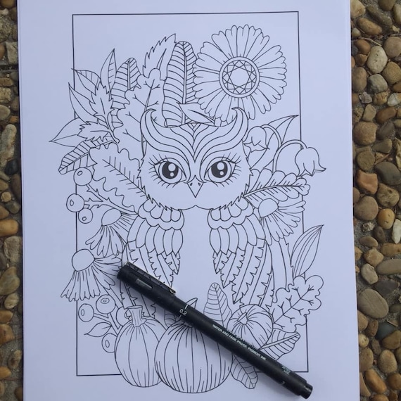 Owlowl coloring pagehalloween coloring page halloween fun halloween witch whimsical coloring page halloween coloring page