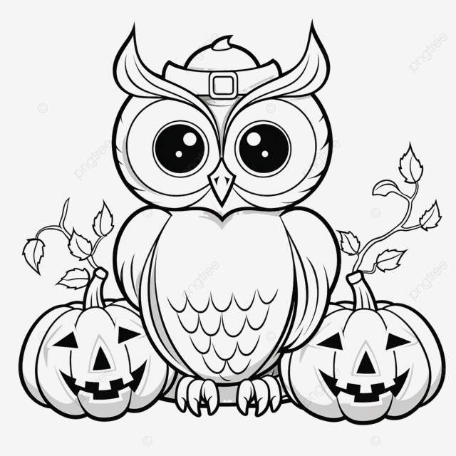 Owl sitting on pumpkin for halloween coloring page outline cartoon vector illustration coloring pages kids coloring png transparent image and clipart for free download