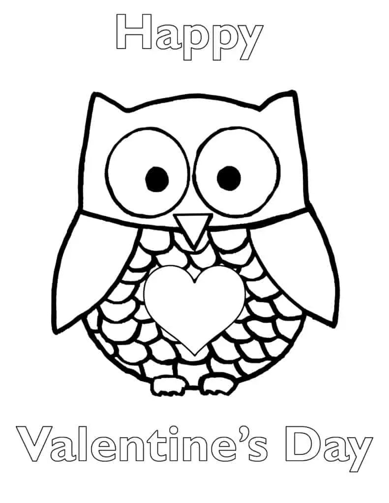 Owl valentines coloring page free pdf