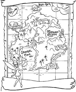 Neverland map for peter pan and tinkerbell coloring page