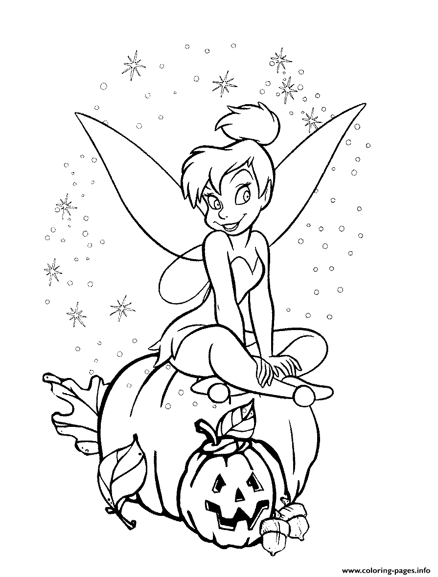 Fairy on the pumpkin disney halloween coloring page printable