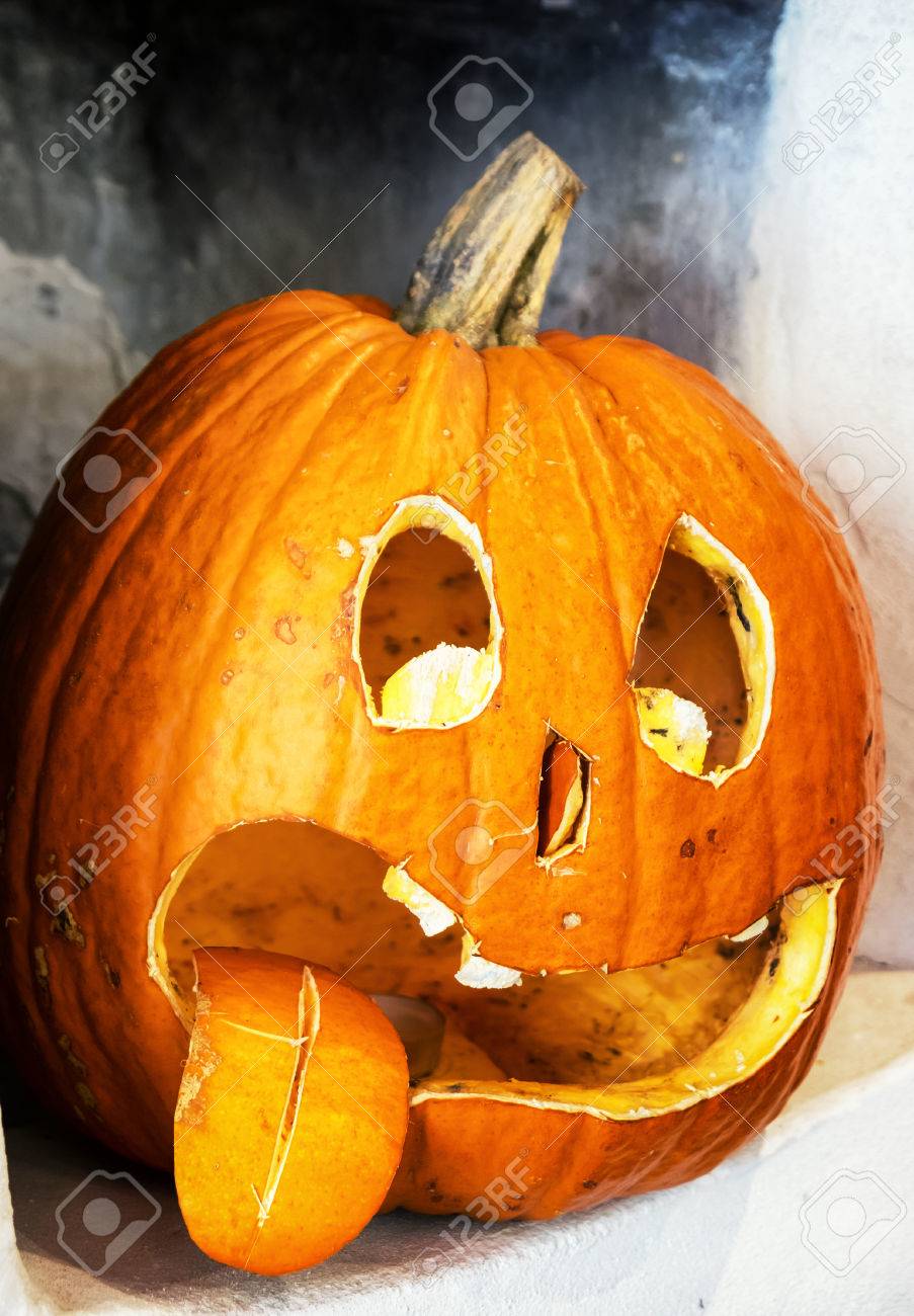 Halloween pumpkin with tongue stock photo picture and royalty free image image