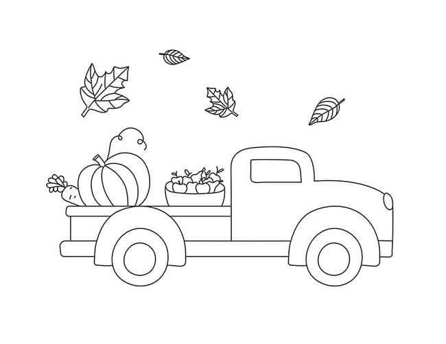 Pickup truck in thanksgiving coloring page