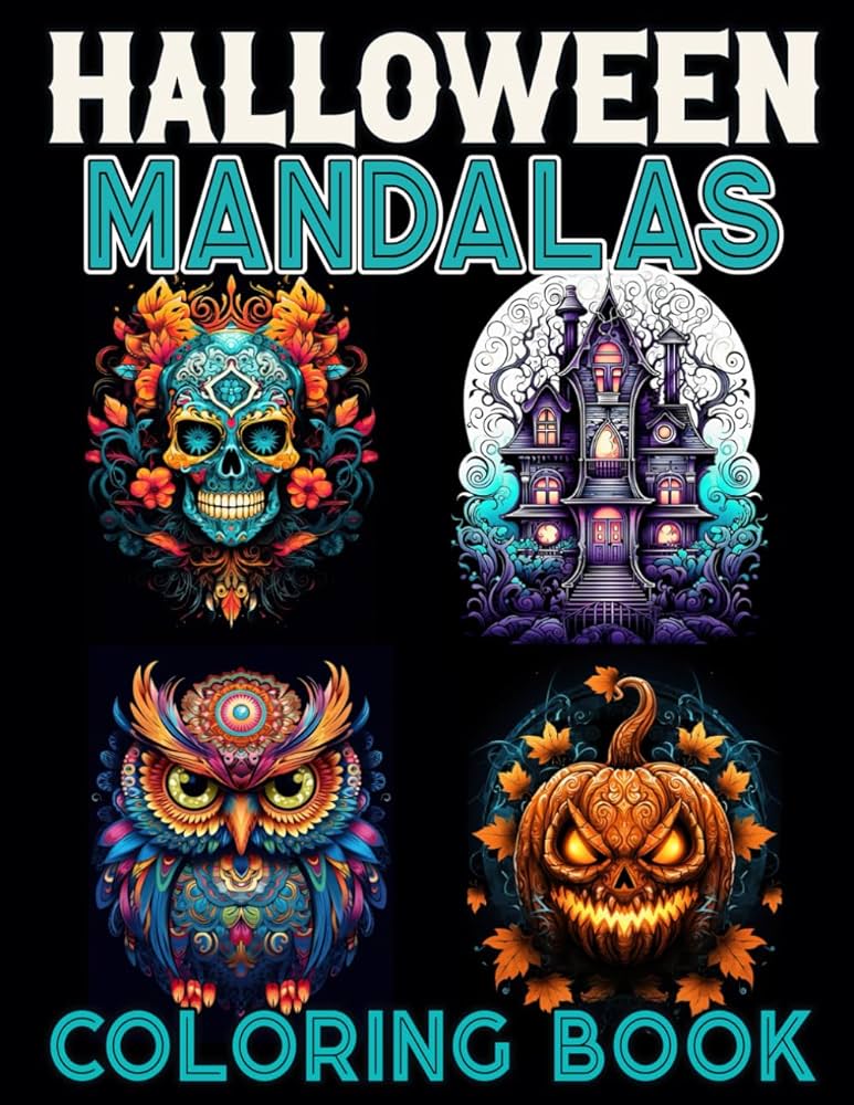 Halloween mandala coloring book for adults mandalas halloween haunted house jack o lantern pumpkin skull spider large print illustrations in coloring pages for relaxation and anxiety relief vivid victoria