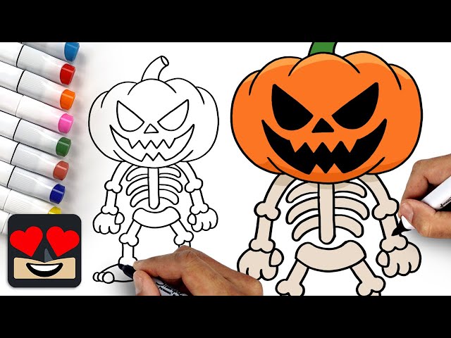 How to draw pumpkin skeleton easy