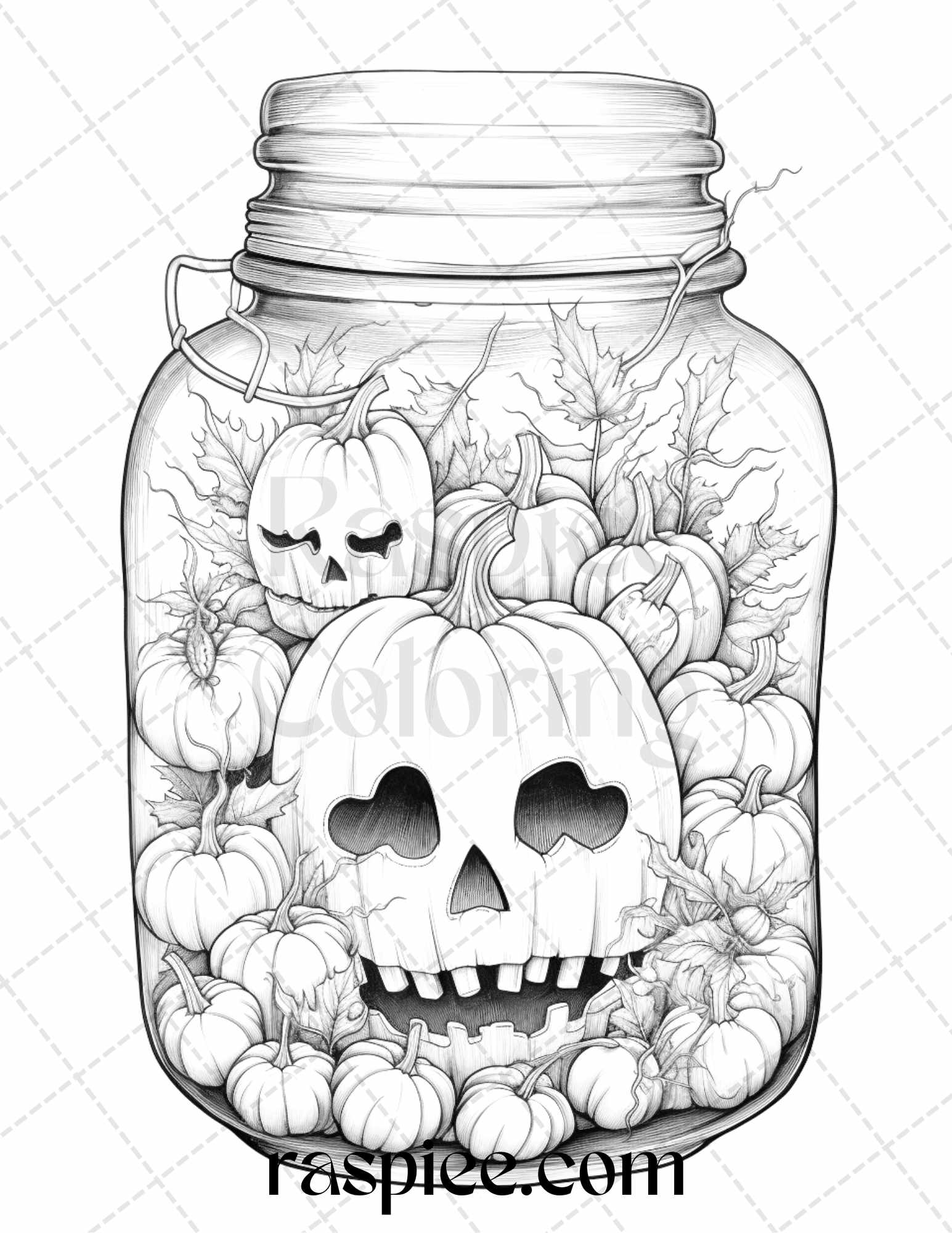 Halloween in jar grayscale coloring pages for adults printable pdf â coloring