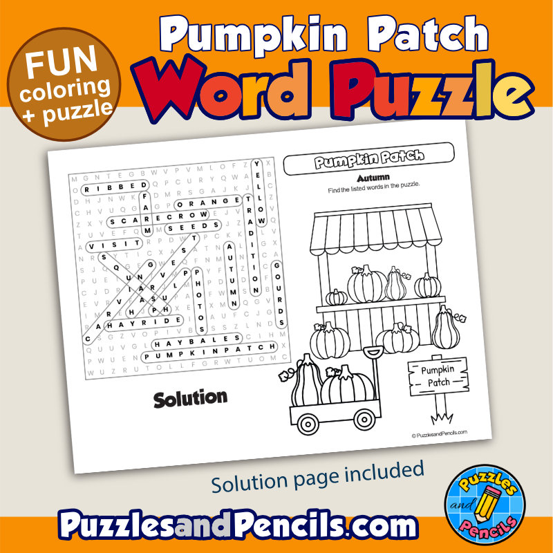 Pumpkin patch word search puzzle activity and coloring autumn wordsearch made by teachers