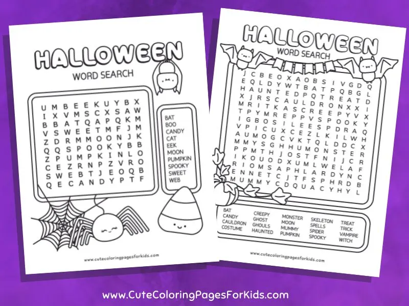 Halloween word search printables