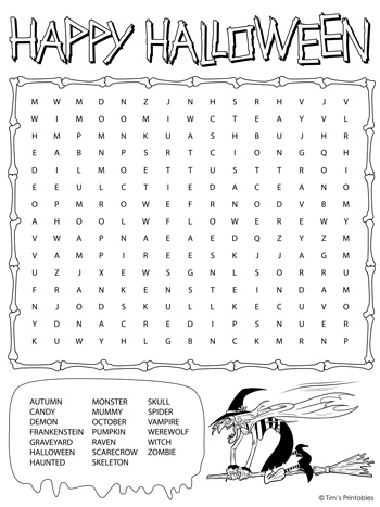 Halloween word search â tims printables