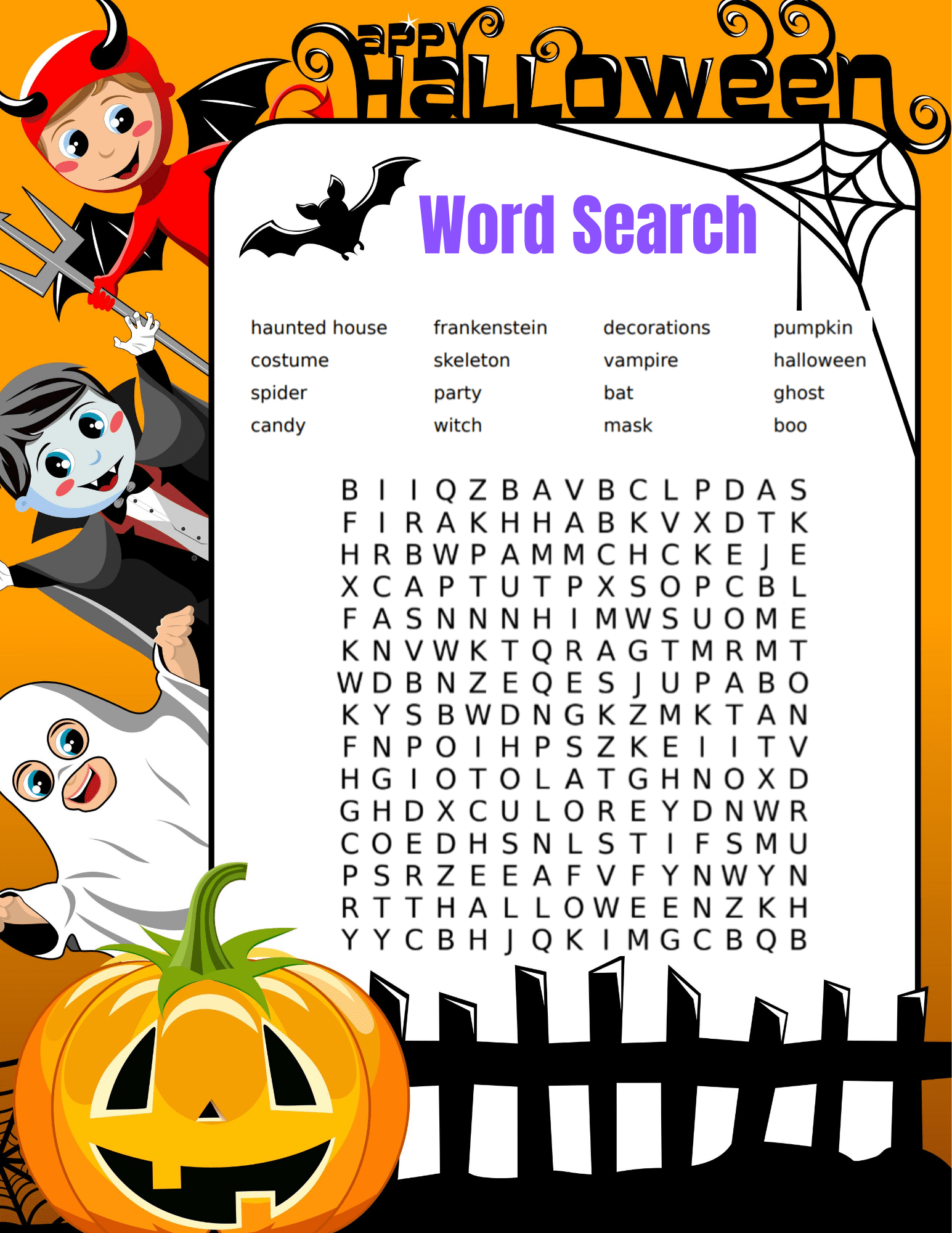 Free halloween word search printable for kids