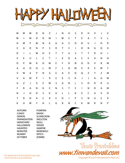 Halloween word search â tims printables